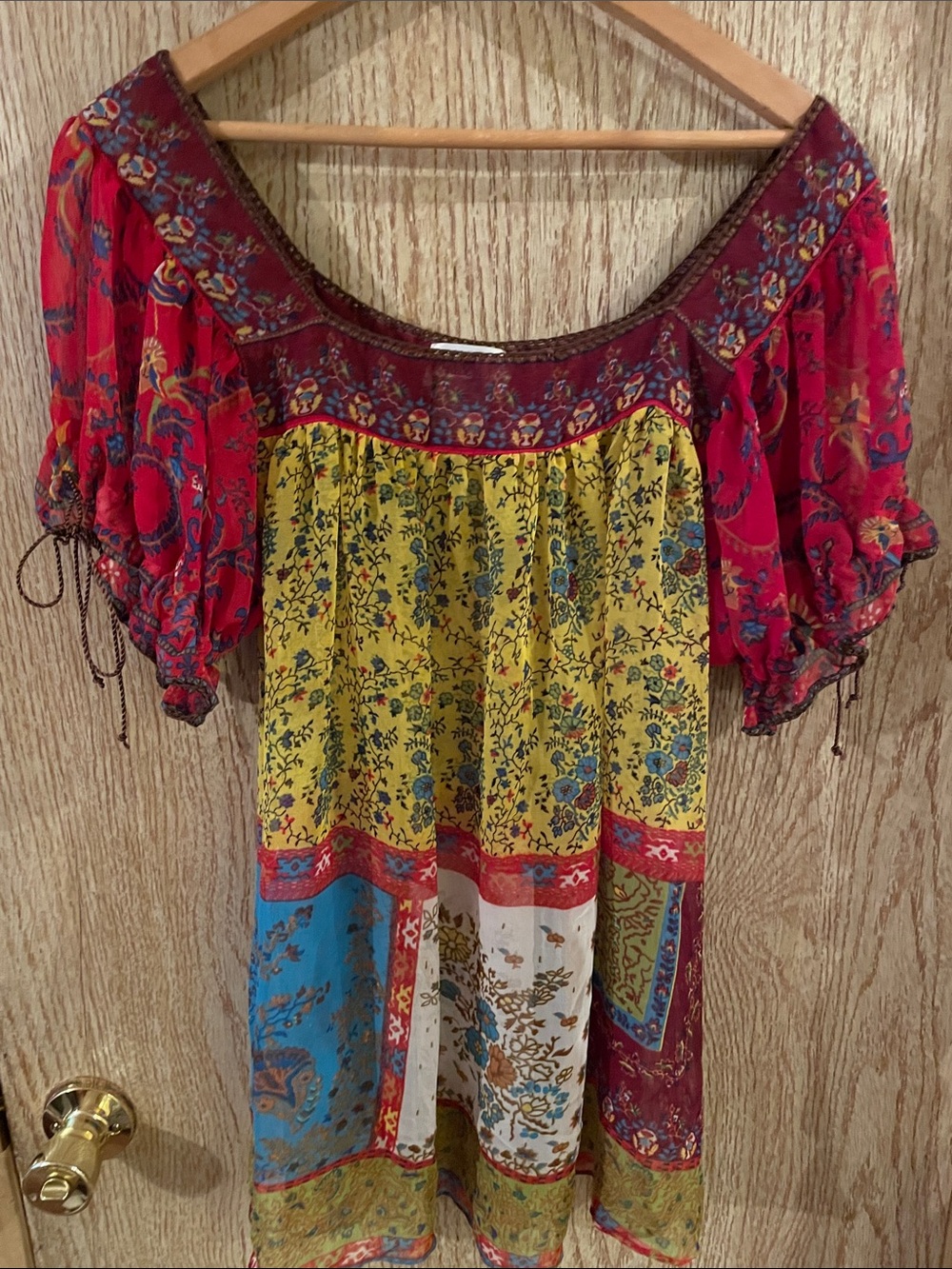 Boho Patchwork Blouse in Red, Yellow & Blue